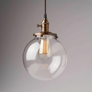 Clear Glass Globe Pendant Light Fixture with 8&quot; Shade Hand Blown Glass