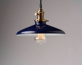 10" Pendant Light Fixture Blue Vintage- Style Industrial Metal Shade