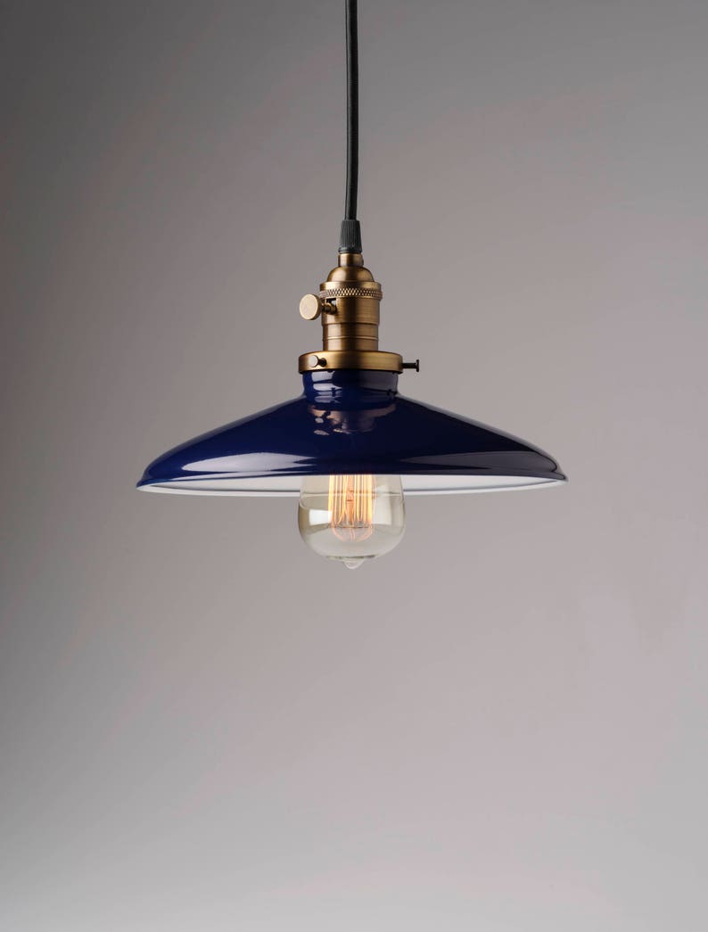 10 Pendant Light Fixture Blue Vintage Style Industrial Metal Shade
