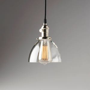 Hanging Light with 6 Clear Glass Dome Shade Pendant Fixture image 1