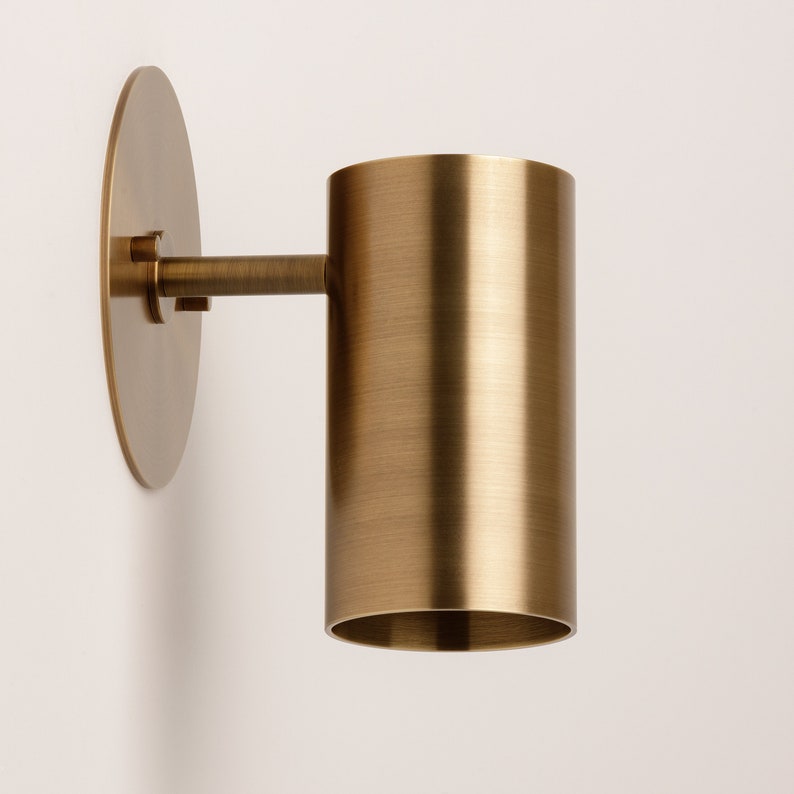 Modern Brass Wall Sconce Brass Light Fixture Mid-Century Modern Cylinder Solid Down Light image 1