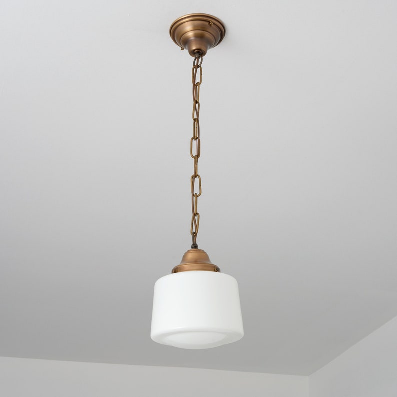 Schoolhouse Lighting Drum Shade Milk Glass School House Pendant image 1