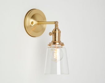 Wall Sconce Lighting with Clear Hand Blown Glass Shade