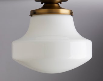 12" White Schoolhouse Art Deco Shade Flush Mount Fixture