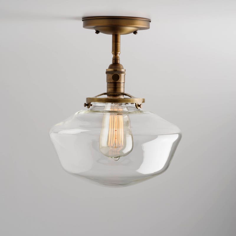 10 Clear Schoolhouse Glass Shade Semi Flush Mount Light Fixture Handn Made In The Usa Odista Com 10 Clear Schoolhouse Glass Shade, Clear Glass Globe Light Fixture