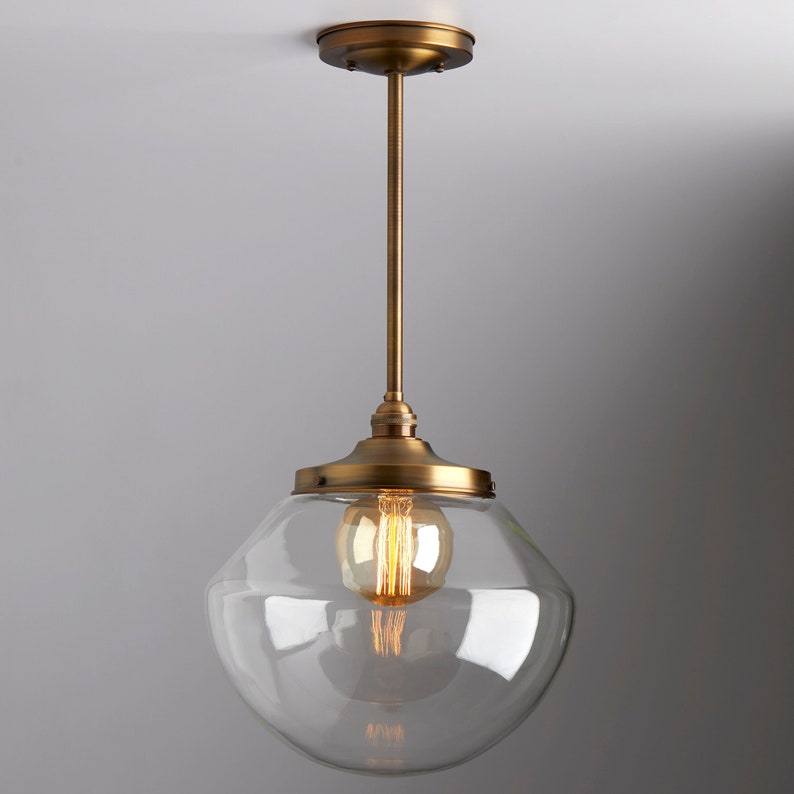 Tapered Clear Glass Schoolhouse Lighing Downrod Light fixture Handblown Glass Made in the USA image 1