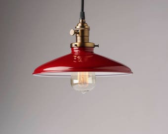 Industrial Style Red Porcelain Enamel 10" Pendant Light Fixture