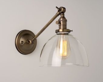 Sconce Lighting with Clear Glass Dome Shade Adjustable Arm Fixture