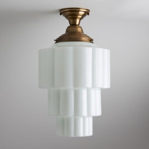 Ceiling light - Stunning Center Piece - Opal Glass - Semi Flush Mount - Mid-century Modern - Large Art Deco Fixture