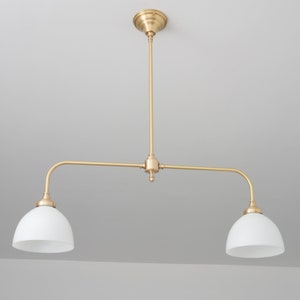 Gaselier Chandelier - 8&quot; White Hand-Blown Dome Shade - Kitchen Lighting - Solid Heavy Brass - Island Light