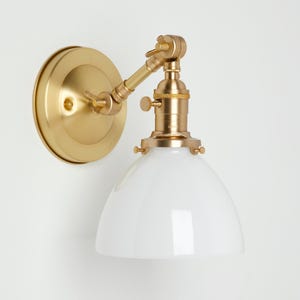 Articulating light - Wall Sconce - Natural Brass Fixture - White Glass Lighting