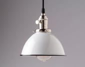 White Vintage Industrial Porcelain Enamel Dome Shade Pendant Light Fixture