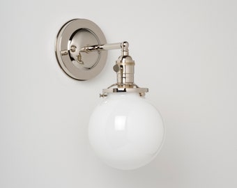 White Glass 6" Globe Wall Sconce Light Fixture/Wall Fixture  **USA made handblown glass**