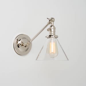 Wall Sconce lighting with Glass Cone Shade Adjustable Arm Fixture