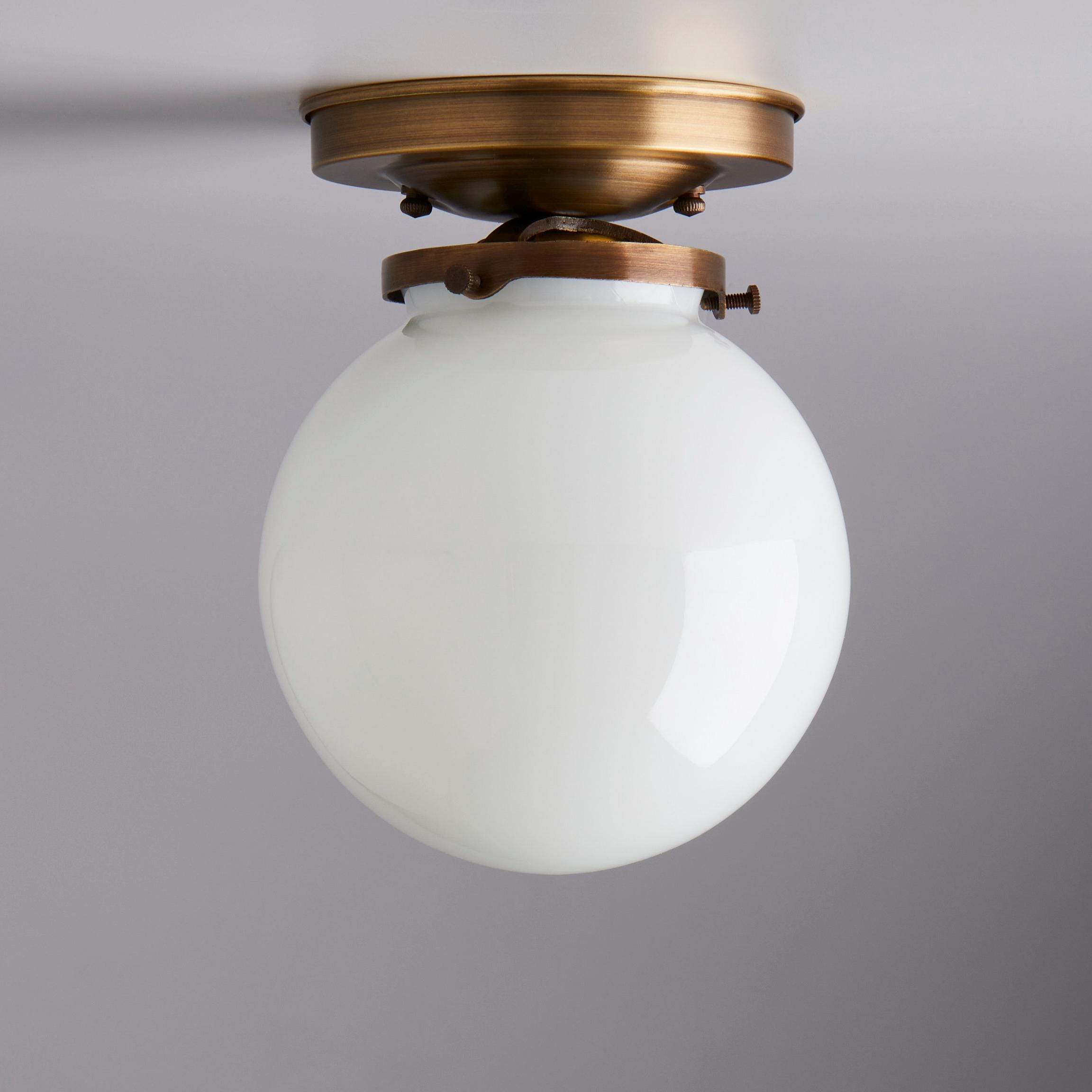 6" White/Milk or Clear Glass Schoolhouse Flush Mount Light Fixture  **handblown glass, made in america**