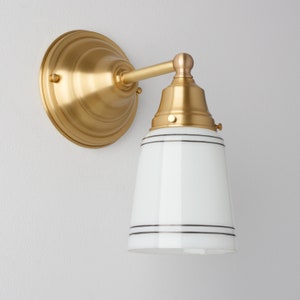 Brass Lighting - Opal/Milk Handblown Glass Cup - Hand Painted Stripes - Classic Wall Sconce - SchoolHouse Wall Sconce