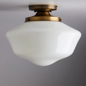 14” Milk/White Schoolhouse Light Fixture Flush Mount ** handblown glass made in the USA **