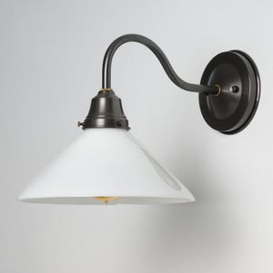 Gooseneck Wall Sconce - White or Clear Glass Cone Shade - Task Lighting - Brass Wall Lamp