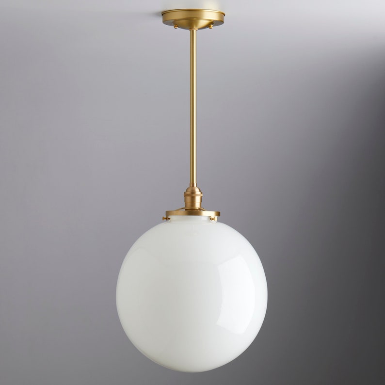 12 White Glass Globe pendant/downrod Light Fixture Etsy