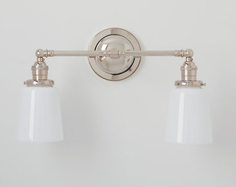 Kitchen Light - Bathroom Vanity - Light Fixture Wall Sconce - cup style milk glass -USA  handblown/mouthblown glass