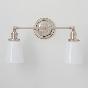 Kitchen Light - Bathroom Vanity - 2 Shade Light Fixture Wall Sconce - Cup style white or clear glass - USA handblown glass