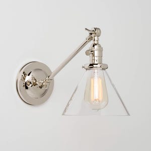 Wall Sconce lighting with Glass Cone Shade Adjustable Arm Fixture