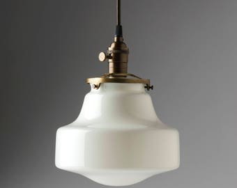 9" White Glass Art Deco Shade Schoolhouse pendant light fixture