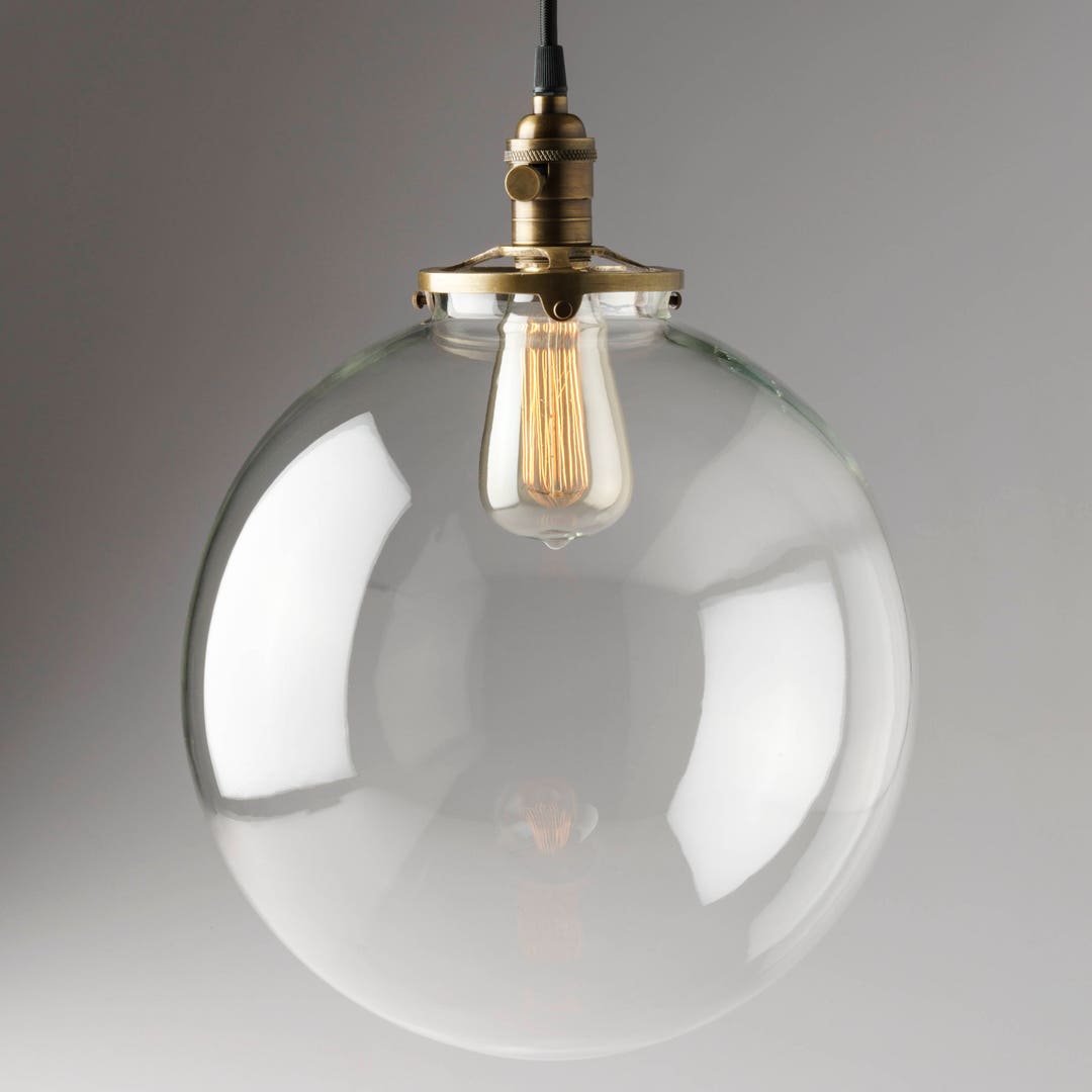 Hanging Pendant Light Fixture With 12 Clear Glass Globe USA Handblown