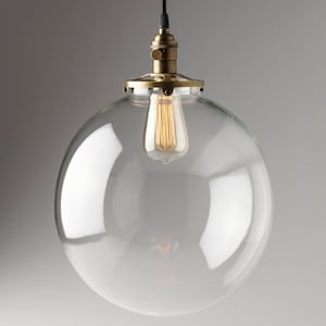 Hanging Pendant Light Fixture with 12&quot; Clear Glass Globe  **USA handblown glass **