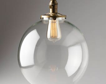 Hanging Pendant Light Fixture with 12" Clear Glass Globe  **USA handblown glass **