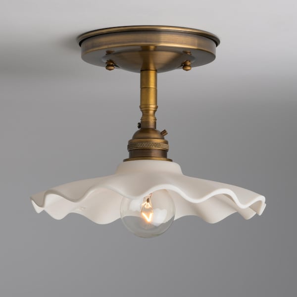 8 Inch Scalloped Ceramic Shade - Semi-Flush Ceiling Light - Fonthill - Hand Made Porcelain Shade - Made in USA
