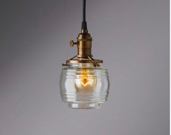 Jelly Jar Clear Glass Pendant Light Fixture ** USA handblown glass **