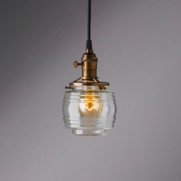 Jelly Jar Clear Glass Pendant Light Fixture ** USA handblown glass **