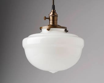 Schoolhouse Pendant Light Fixture- 10" Acorn Style Glass- USA handblown glass