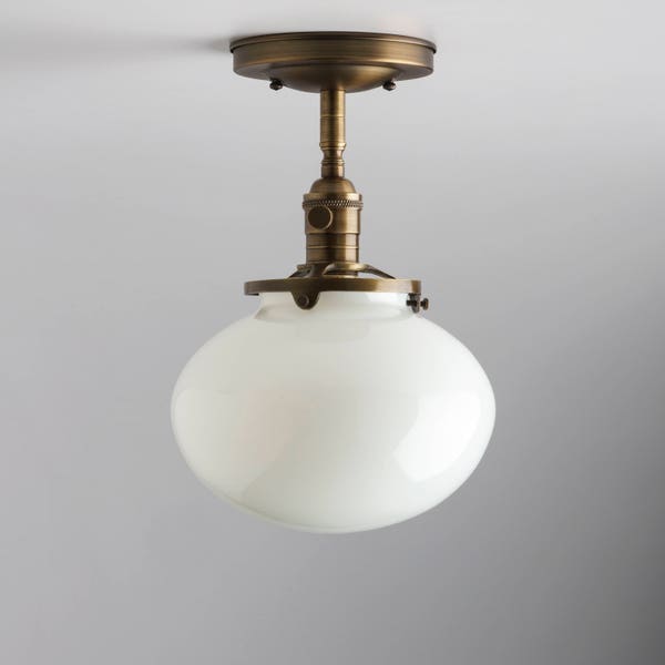 8" Rounded Schoolhouse Style Flush Mount or Semi-Flush Mount Ceiling Light Fixture  **hand blown glass made in the USA**