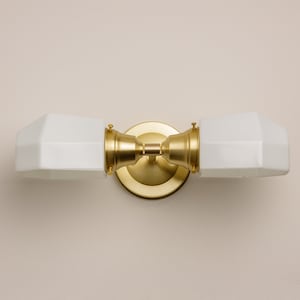 Geometric Kitchen Light Bathroom Fixture Wall Sconce with white Art Deco White Glass Shades **handblown glass made in the USA **