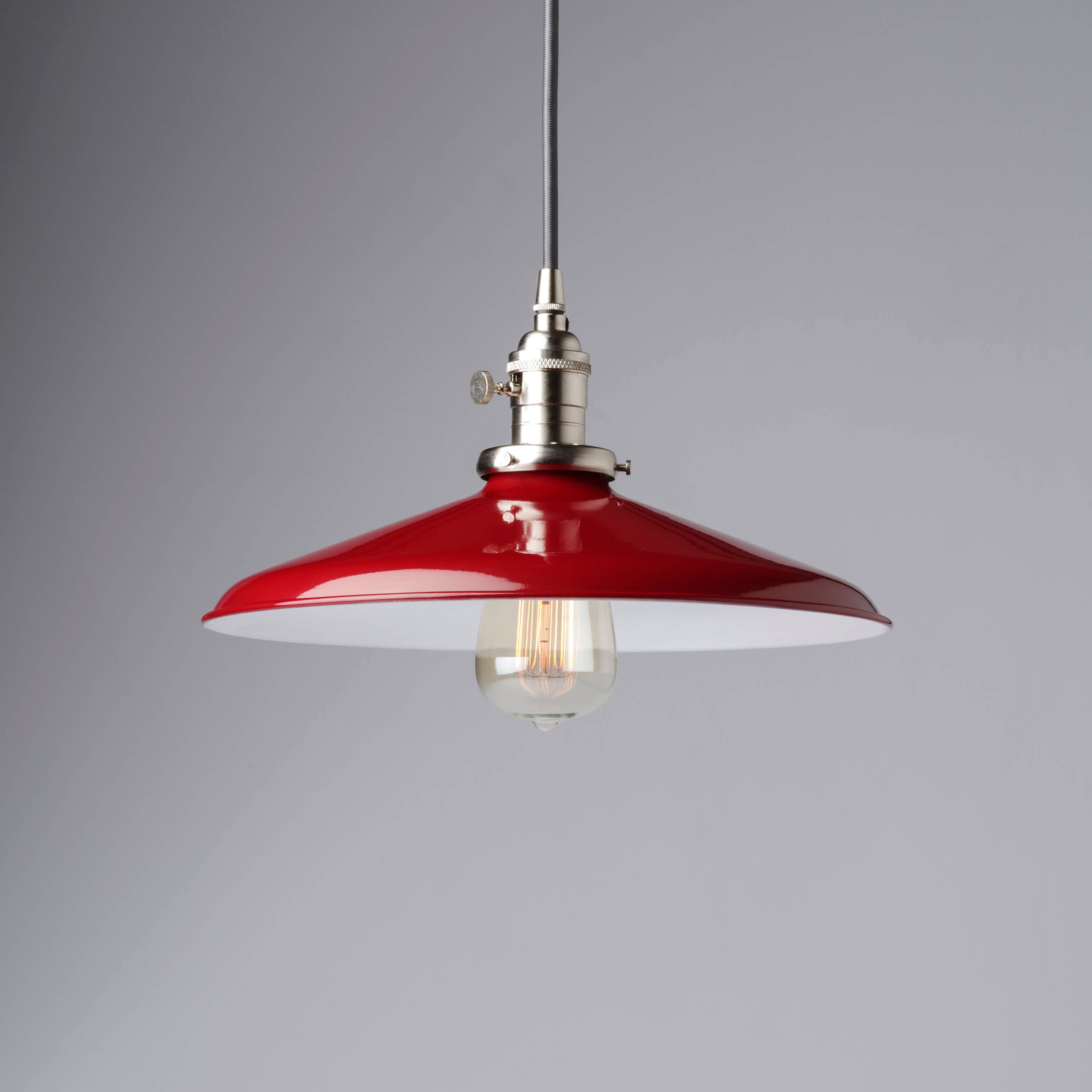 Suspension Luminaire Rouge 14 Métal Porcelaine Émail Vintage Industriel