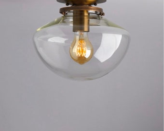 Clear Angled Schoolhouse Glass Shade Short  Flush Mount Light Fixture