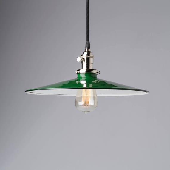 14 Pendant Light Fixture Flat Metal Porcelain Enamel Image 0