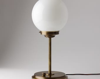 Mid-Century Modern Desk Lamp - Hand Blown Glass - Brass  Lighting - Table Lamp - Art Deco Light - Desk Fixture - Glass Globe