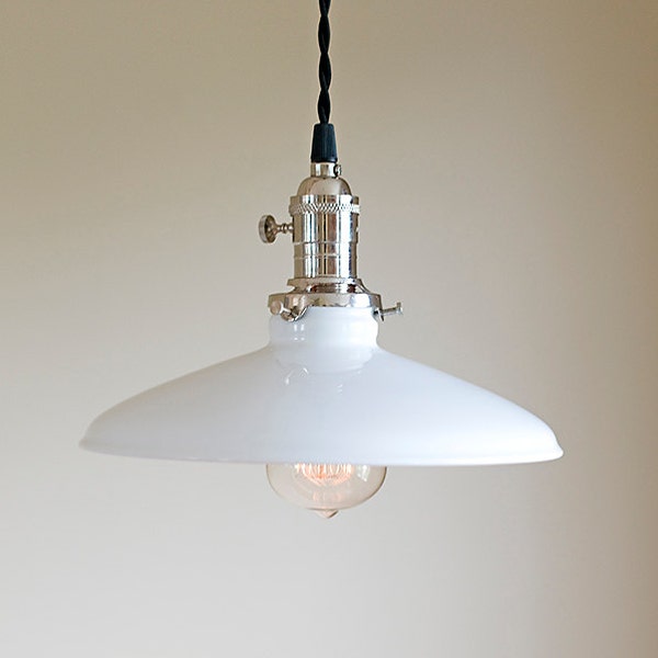 Reserved listing                               White Vintage Style  Industrial Metal Shade Pendant Barn Fixture