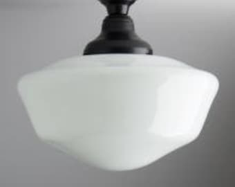 18” Milk/White Schoolhouse Light Fixture Hourglass Style Flush Mount ** handblown glass made in the USA **