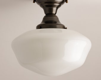 Milk Glass Schoolhouse fixture - Hand Blown Made IN USA - Semi Flush Ceiling Light - Bedroom Fixture - Living room Light