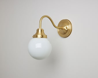 Gooseneck Style Sconce - Opal/White Handblown Glass Globe - Wall Sconce - Industrial Lighting