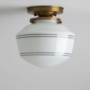 Black Striped SchoolHouse Lighting - US Made Hand Blown Glass - Flushmount Fixture 8&quot;