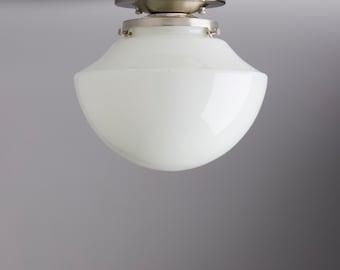 8" White/Milk Angled Schoolhouse Glass Flush Mount Light Fixture *USA handblown glass *