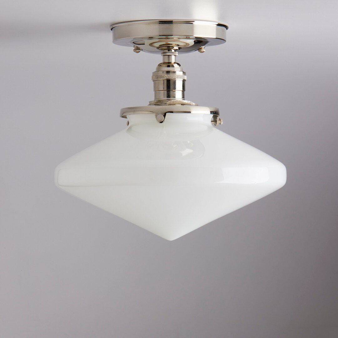 10 Art Deco Style White Glass Schoolhouse Flush Mount Light Fixture