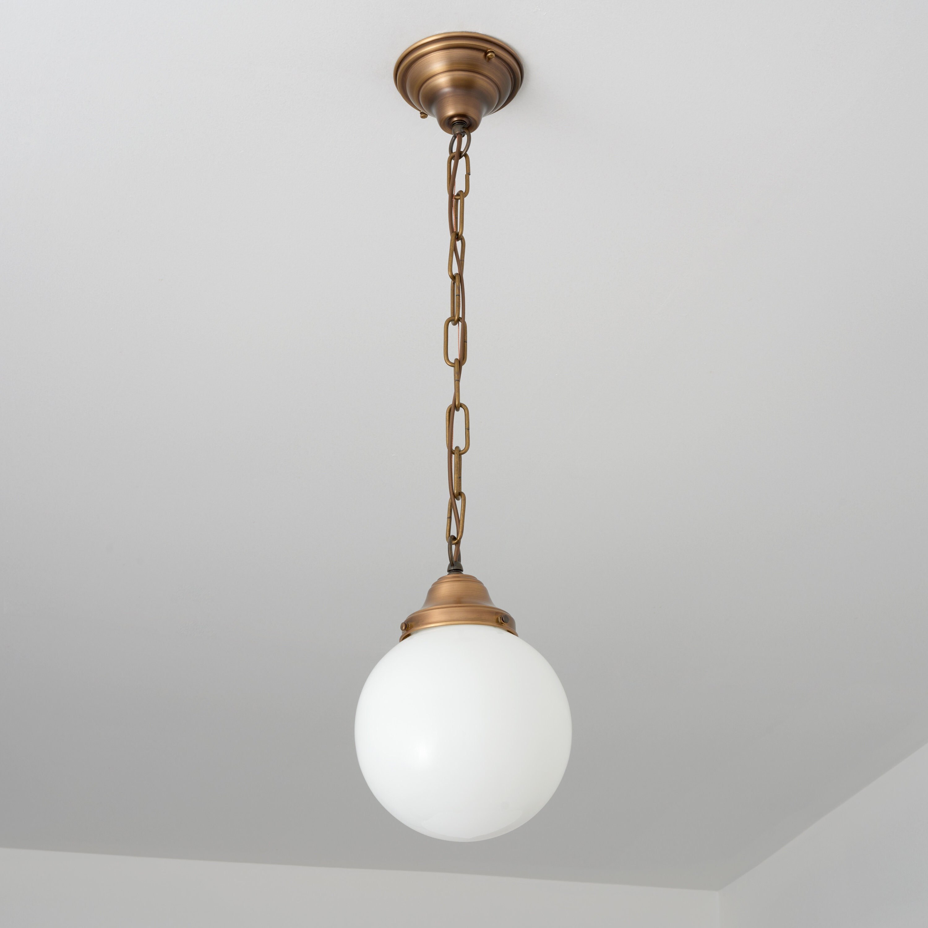 Globe Pendant Light Chain Fixture White Glass Shade Schoolhouse