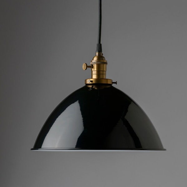 12" Black Metal Dome Pendant Light Fixture vintage style