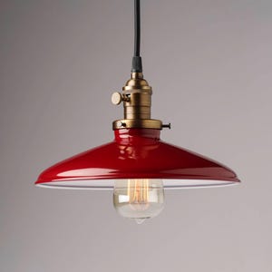 Industrial Style Red Porcelain Enamel 10" Pendant Light Fixture